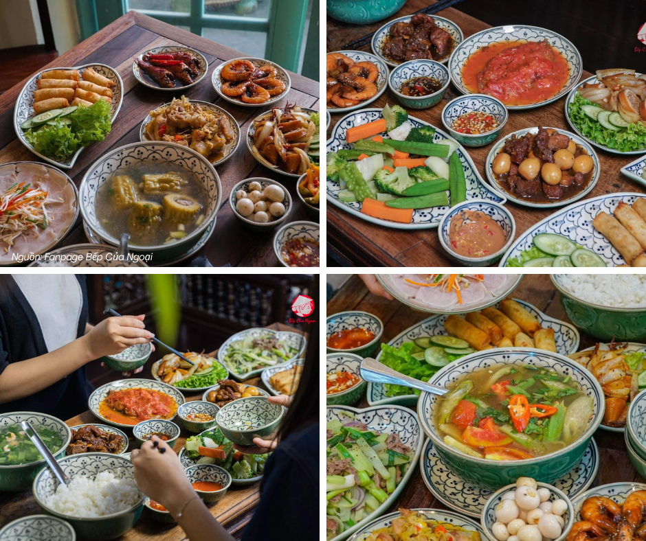 cặp cặp hẹn hò ở đà nẵng cùng thưởng thức Mâm cơm gia đình với nhiều món ăn truyền thống Việt Nam tại nhà hàng ngon Đà Nẵng Bếp Của Ngoại.